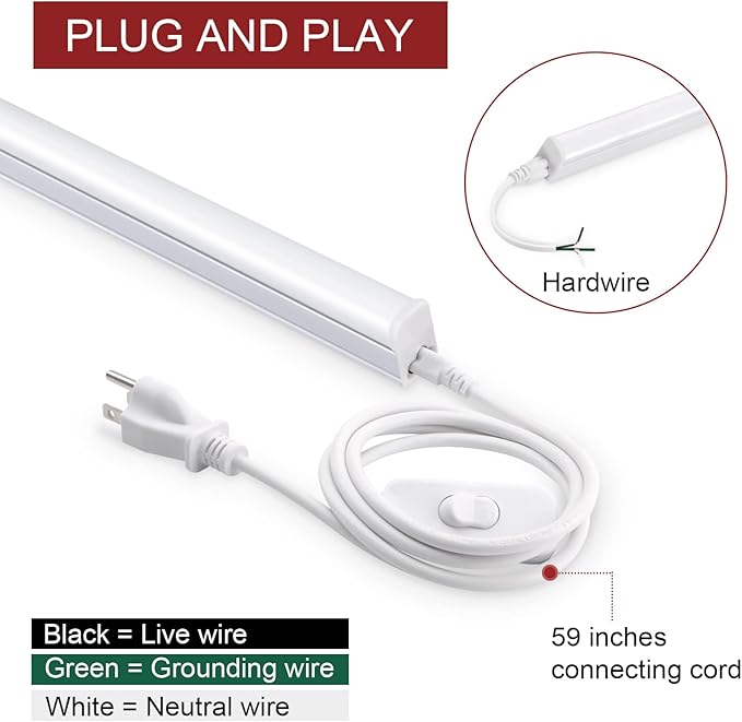 (Pack of 8 2FT LED Shop Light, 10W 1100LM 4000K Cool White, Under Cabinet Light and LED Ceiling Light, for Room, Corded Electric with Built-in ON/Off Switch