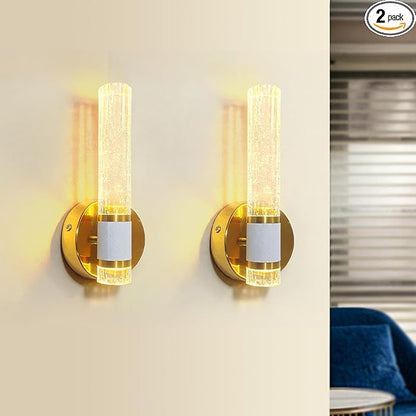Gold Battery Operated Wall Sconces Set of Two, Dimmable Timer Wall Lamp Wireless Rechargeable Wall Light for Home Decor Living Room Bedroom Bedside Study Room Bathroom