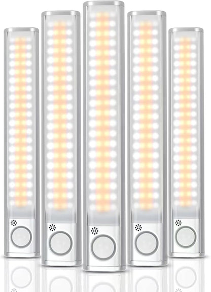 Under Cabinet Lighting, 80 LED Motion Sensor Light Indoor, Rechargeable Closet Light, 3 Color Temps Under Cabinet Lights, Wireless Dimmable Under Counter Lights For Kitchen, Pantry (5 Pack)