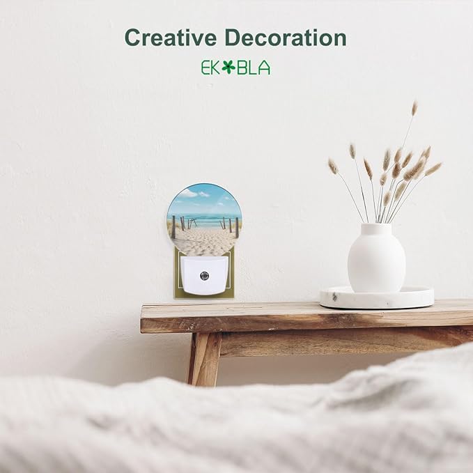 EKOBLA Beach Scene Plug-in Night Light, Ocean Coastal Decor LED Nightlight with Dusk to Dawn Sensor, Energy Saving for Home Bathroom