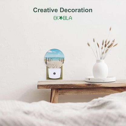 EKOBLA Beach Scene Plug-in Night Light, Ocean Coastal Decor LED Nightlight with Dusk to Dawn Sensor, Energy Saving for Home Bathroom