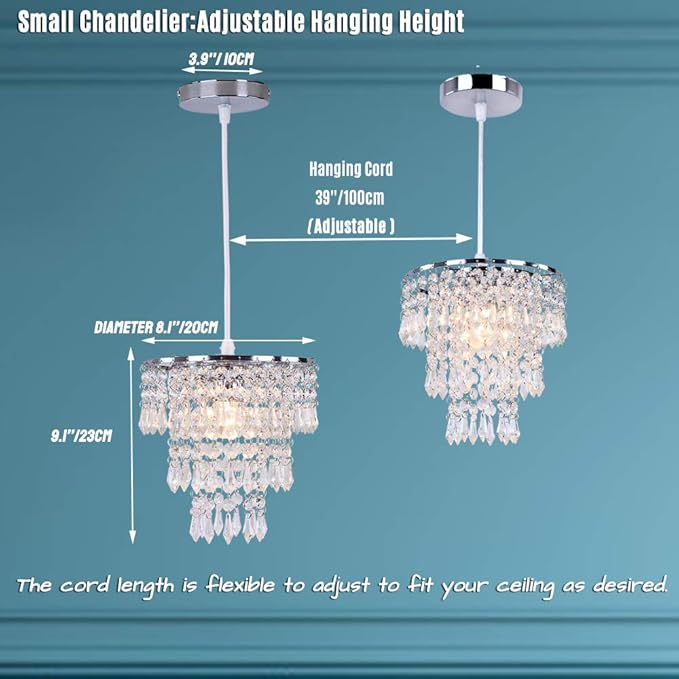 FRIXCHUR Mini Crystal Chandelier Lighting Fixture Flush Mount Ceiling Light Shade Chrome Lampshade Crystal Pendant Light for Hallway Girls Room Closet Dining Room Bathroom E26