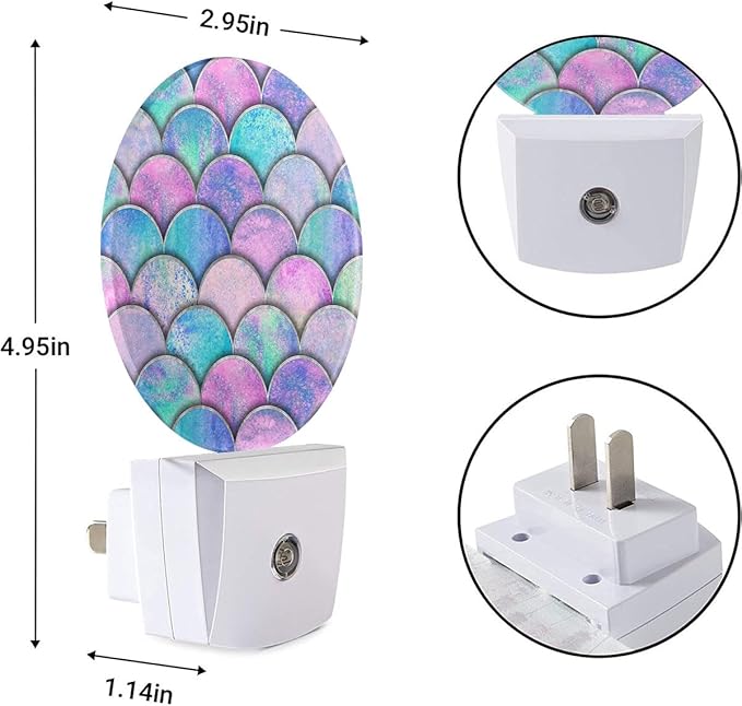 EKOBLA Mermaid Scales Plug-in Night Light, Pink & Blue Ocean Theme LED Nightlight with Auto On/Off Sensor for Kids Bedroom & Bathroom Decor