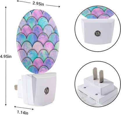 EKOBLA Mermaid Scales Plug-in Night Light, Pink & Blue Ocean Theme LED Nightlight with Auto On/Off Sensor for Kids Bedroom & Bathroom Decor