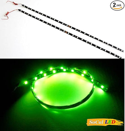SOCAL-LED LIGHTING 60cm 24" Green Flexible LED Strips High Power Bright 5050 12 SMD Car DRL Under Dash Accent Light, Waterproof, Cuttable, Pack of 2