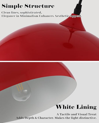 Red Pendant Lights Kitchen Island 2 Pack, 14 Inch Large Dome Pendant Light, Red Farmhouse Pendant Light, Island Pendant Lights for Kitchen, Dining Room, Cafe