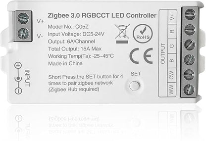 ZigBee 3.0 LED Controller C05Z RGBCCT LED Strip Bulb Dimmer Compatible with Echo Plus Home-kit Zigbee Hub Bridge Required DC5-24V for LED Strip Lights