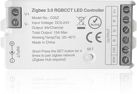 ZigBee 3.0 LED Controller C05Z RGBCCT LED Strip Bulb Dimmer Compatible with Echo Plus Home-kit Zigbee Hub Bridge Required DC5-24V for LED Strip Lights