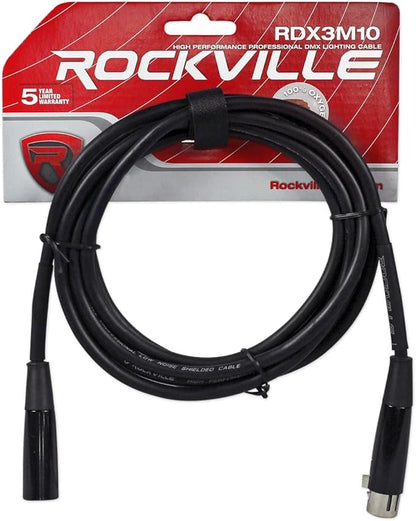 Rockville RDX3M10 10 Foot 3 Pin DMX Lighting Cable 100% OFC Copper Female to Male