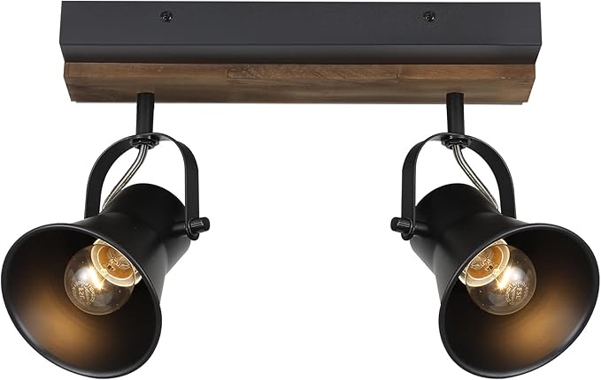 2-Light Track Light Fixtures, Adjustable Ceiling/Wall Mount, Industrial Black Kitchen Track Lighting for Living Room, Dining Room, Hallway, Bathroom