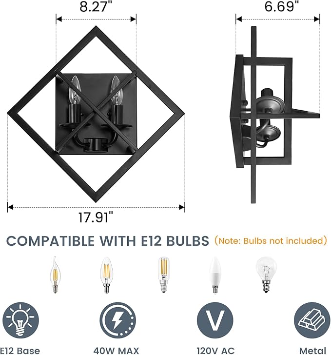 Farmhouse Wall Sconce,Set of 2 Rustic Wall Sconces Indoor Wall Light Fixtures 17.8in for Stairway, Living Room, Bedroom, Bathroom (2 Light,E12 Base, No Bulbs)