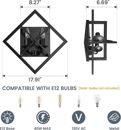 Farmhouse Wall Sconce,Set of 2 Rustic Wall Sconces Indoor Wall Light Fixtures 17.8in for Stairway, Living Room, Bedroom, Bathroom (2 Light,E12 Base, No Bulbs)