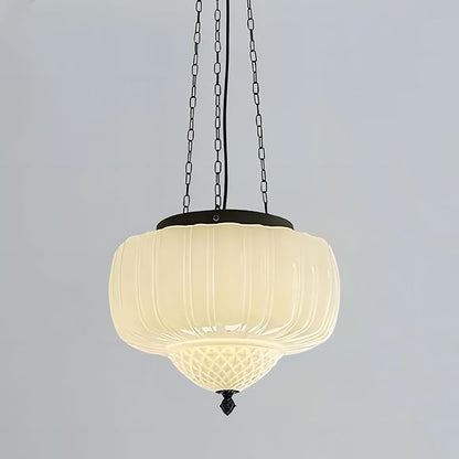 FCTWAKS Large Milk Glass Pendant Light, 14" Mid Century Modern Schoolhouse Ceiling Light Fixture, Vintage Chandelier for Bedroom, Dining Room, Hallway, Kitchen Island, Bulb Included, White