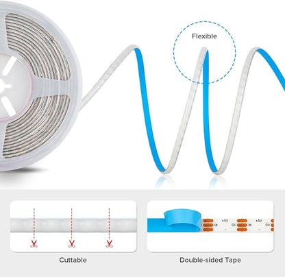 BTF-LIGHTING FCOB COB XGB1338(WS2812B) Individually Addressable IC RGB 160LED/m 640IC LED Strip DC5V 13.1FT 5mm Width Dream Chasing Color High Density Uniform Light(NO Adapter or Controller)