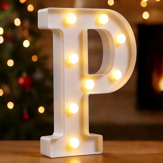 Small Led Marquee Letters, Light Up Letters, 8.58 Inch Led Letter Lights, Battery Powered Lighted Sign for Table, Party, Birthday, Christmas Decor (Letter P)