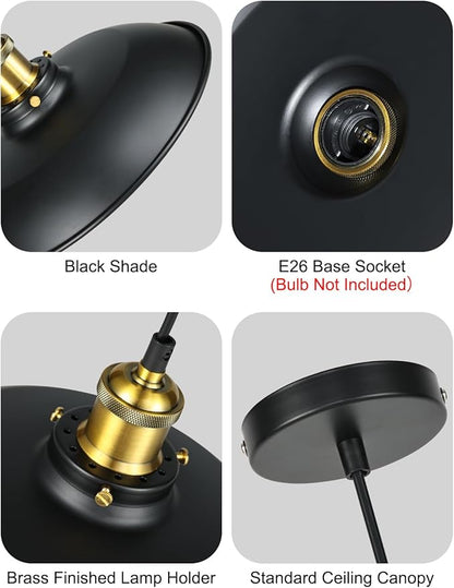 1 Pack Black Farmhouse Pendant Light, Industrial Ceiling Lights Fixture for Restaurant Island Hallway Dining Room
