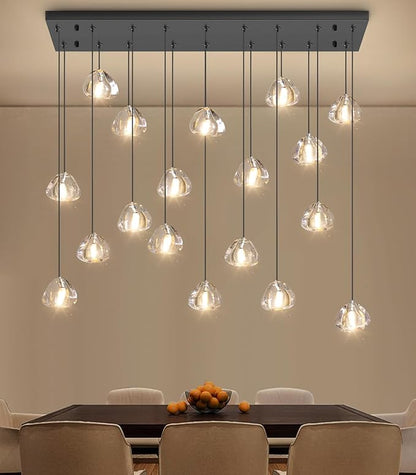 HAIXIANG W35 x D11.8 x H118 Rectangular Chandelier Bubble Crystal Balls Glam Chandeliers Dimmable Light High Ceiling Pendants Light Fixtures Adjustable Long Lights Black