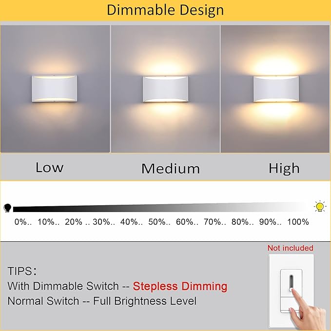 Lightess Modern LED Wall Sconce Light Dimmable 12W Up Down Wall Light for Bedroom Living Room, Warm White, Aluminum