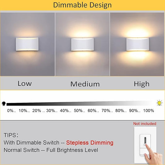 Lightess Modern LED Wall Sconce Light Dimmable 12W Up Down Wall Light for Bedroom Living Room, Warm White, Aluminum