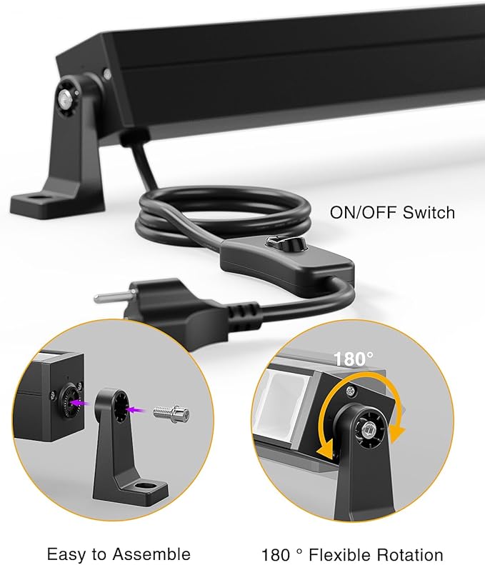 Onforu 8 Pack 42W LED Black Lights, Blacklight Bars with Plug and Switch, Glow in The Dark Party Supplies for Halloween Decorations, Bedroom, Body Paint, Stage Lighting, Poster, Black