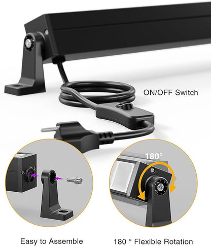 Onforu 8 Pack 42W LED Black Lights, Blacklight Bars with Plug and Switch, Glow in The Dark Party Supplies for Halloween Decorations, Bedroom, Body Paint, Stage Lighting, Poster, Black