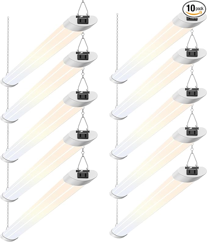 ALUSSO® LED Shop Lights 4FT for Garage, 4800LM Super Bright, Adjustable 2700K 3000K 4000K 5000K 6500K, 120V, Warm to Cool Daylight Linkable Shop Lights for Workshop/Basement, ETL Listed, 10 Pack