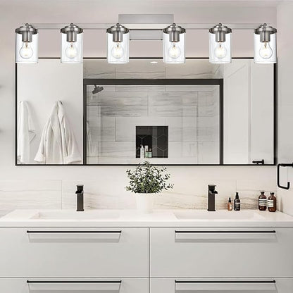 BONLICHT Transitional 6-Light Glass Track Lighting Kit Directional Ceiling Spot Light Brushed Nickel Modern Bathroom Vanity Wall Lights for Kitchen Living Room Office, Flexibly Rotatable Light Head