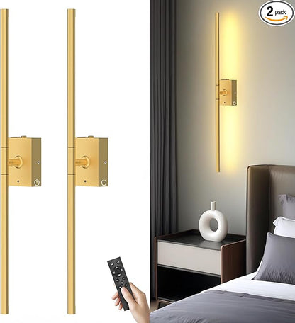 Battery Operated Wall Sconces Set of 2: 10000mAh Rechargeable Wall Lights with Remote, 360° Rotate 3000K-6000K LED Wireless Wall Light Fixtures Decor for Bedroom Living Room Hallway Picture Lighting