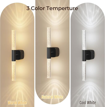 Battery Operated Wall Sconce Set of 2 Black Rechargeable Crystal Sconce Wall Decor Set of 2 with 12000mAh 16" CCT Dimmable 350° Rotate Remote Wireless Wall Light for Bedroom Living Room