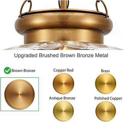 Vintage Pendant Light - Bronze Gold Pendant Lights Kitchen Island with Hammered Glass Shade, Brass Penant Lighting Fixtures with Adjustable Hanging Chain for Kitchen, Dining Room, Entryway
