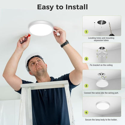 4Pack LED Flush Mount Ceiling Light Fixture, 7Inch 15W, Dimmable&3000K/3500K/4000K/5000K/6500K Adjustable Low Profile Ceiling Lights, 1500LM Round Lamp for Bathroom, Closet, Kitchen, Hallway, White
