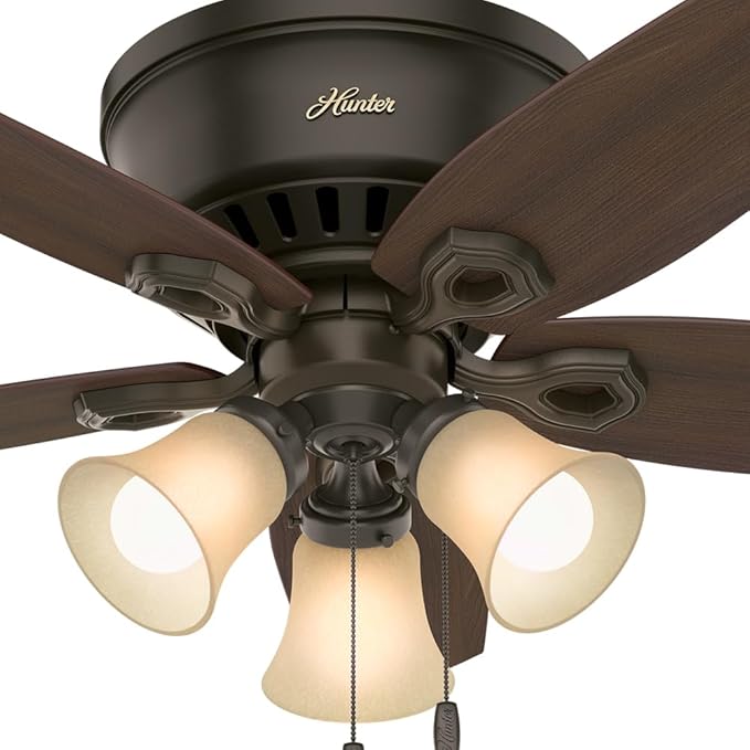 Hunter 42 inch Indoor Ceiling Fan with LED Lights - Bronze Ceiling Fan with Pull Chain, For Bedroom, Living Room, or Kitchen, Low Profile Flush Mount, No Remote, 5 Blades - Builder 51091, New Bronze