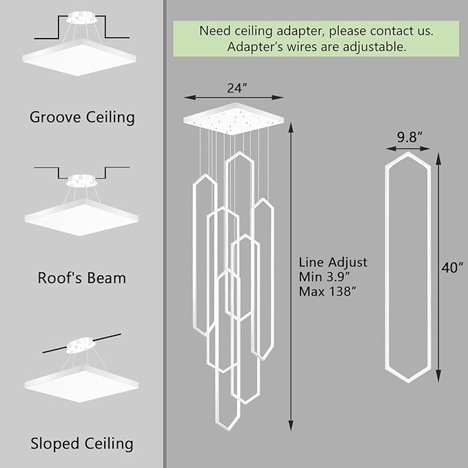 6-Rings Modern Chandelier White Large Contemporary LED Dimmable Light for Living Room Entrance High Ceiling Chandeliers with Remote Control for Villa Foyer