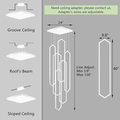 6-Rings Modern Chandelier White Large Contemporary LED Dimmable Light for Living Room Entrance High Ceiling Chandeliers with Remote Control for Villa Foyer