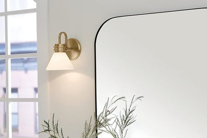 Kichler Farum 9.5 Inch 1 Light Wall Sconce with Opal Glass in Champagne Bronze, for Fireplace, Kitchen, Bedroom, Hallway, or Vanity, (7.25" W x 9.5" H), 55153CPZ