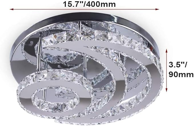 15.7" Modern LED Ceiling Light Flush Mount Crystal Chandelier Light Fixture Round Moon Shape Modern Chandeliers for Living Room Bedroom Bathroom Hallway(3 Color Changable)