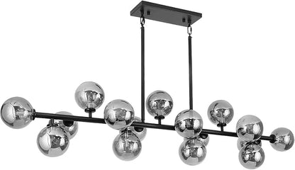Mid Century Modern Chandelier 55in Linear Bubble Chandeliers 16-Light Black & Gray Sputnik Pendant Lighting Fixture for Dining Room Kitchen Island