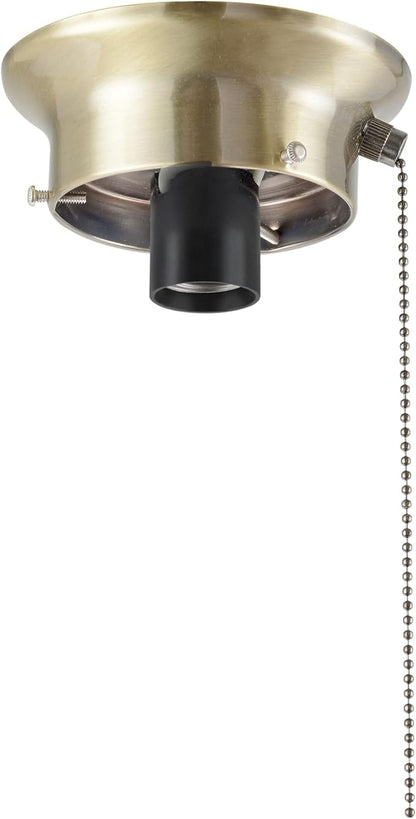 Aspen Creative 22101-07-1, Flush Mount Ceiling Fixture Shade Holder Kit with On/Off Pull Chain Switch in Antique Brass Finish 3-5/8" Fitter, 4-7/8" Diameter x 1-7/8" Height