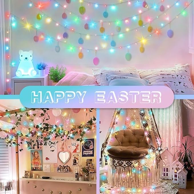 LAMPHOME Colorful Easter String Lights, 66 ft 200 LED Pastel Easter Lights 16 Modes Plug in,transparant Wire Twinkle Fairy Lights for Spring Bedroom Tree Room Outdoor Party for Easter Decorations