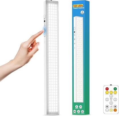 12inch 1Pack Touch Control Under Cabinet Lighting, 160LED Super Bright, 4000mAh Long-Lasting, Magnetic Rechargeable Motion Sensor Under Counter Lights for Kitchen, Closet, Remote, Dimmable, 3CCT丨White