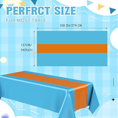 Oudain 3 Pcs Blue & Orange Party Tablecloth 54 x 108 Inch Party Decoration Plastic Rectangle Table Cloth Waterproof Table Cover for Girl Birthday Wedding Bachelorette Anniversary Supplies
