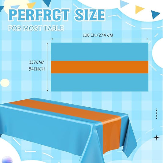 Oudain 3 Pcs Blue & Orange Party Tablecloth 54 x 108 Inch Party Decoration Plastic Rectangle Table Cloth Waterproof Table Cover for Girl Birthday Wedding Bachelorette Anniversary Supplies