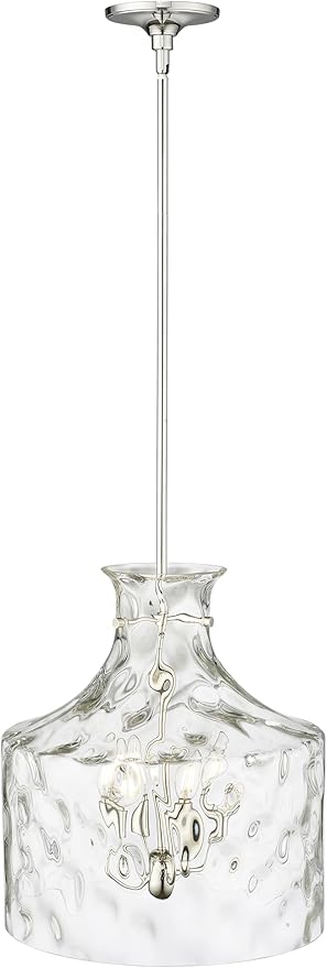 ML Lighting | Santorini Collection | 22604-PN | Indoor 4 Light Metal Pendant in Polished Nickel with Water Glass Shade | Kitchens, Dining Rooms, Living Rooms, Entryways, Hallways