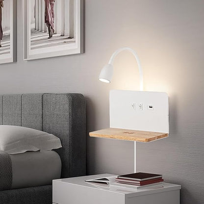 Bedside Wall Sconces with Wireless Charging Station & USB Charging, 3 Adjustable Color Temperatures LED Reading light, 3000K Warm Ambient lighting Wall Mounted Sconce for Bedroom, Plug-in or Hardwired