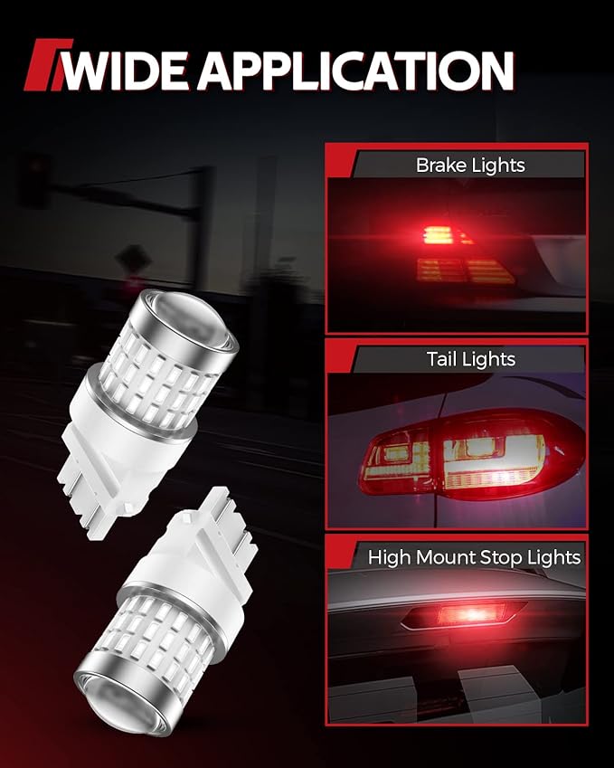 Torchbeam LED Brake Tail Light Bulbs, Newly 3157 LED Red Bulb, Super Bright 3056 3057 4157 3047LL 3457 57-SMD LED Chipset with Projector Len for Tail Stop Signal Parking Lights, Brilliant Red (2 Pcs)
