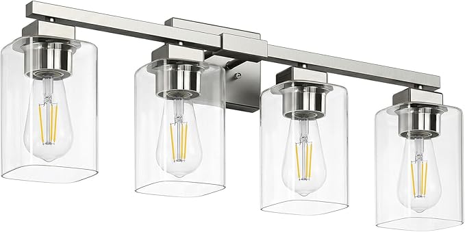 BesLowe 27" 4-Light Bathroom Light Fixture, Modern Brushed Nickel Bathroom Vanity Light, Bathroom Lighting Fixtures Over Mirror, Matte Nickel Bathrom Wall Lamp, Wall Lights for Living Room Bedroom