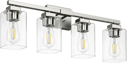 BesLowe 27" 4-Light Bathroom Light Fixture, Modern Brushed Nickel Bathroom Vanity Light, Bathroom Lighting Fixtures Over Mirror, Matte Nickel Bathrom Wall Lamp, Wall Lights for Living Room Bedroom