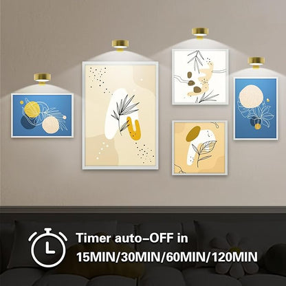 Arixinks Battery Picture Light 3Pack Gold,Wireless Painting Light with Remote,3 Lighting&Dimmable,Wall Art for Painting Accent Light &Timer for Pictures Frames Gallery Potrait Magnetic