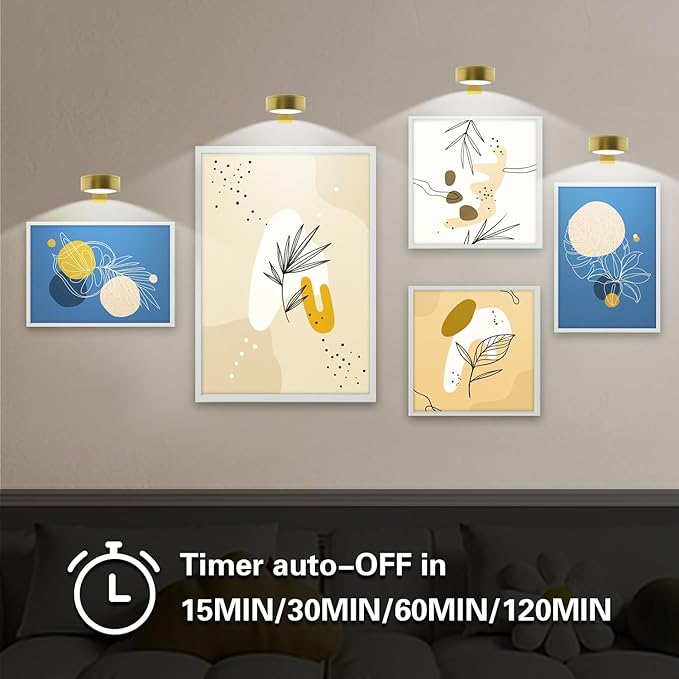 6Pack Picture Light Wireless Wall Painting Light 3 Lighting Art Display, Brightness Dimmable Timer Auto-OFF, Remote Control Battery Light Indoor for Pictures Paintings Frames Dartboards Gallery