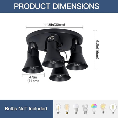 4-Light Kitchen Lighting Fixtures Ceiling, Adjustable Track Lighting Fixtures, Morden Black Directional Ceiling Light for Kitchen, Bathroom, Hallway, Dining Room, Coffee Bar.